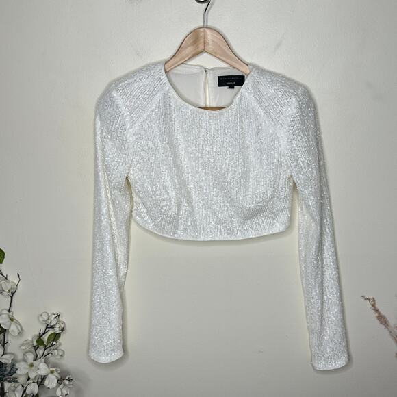MICHAEL COSTELLO x REVOLVE Sierra Sequin Long Sleeve Crop Top White Sz S {PP29} - Picture 2 of 5
